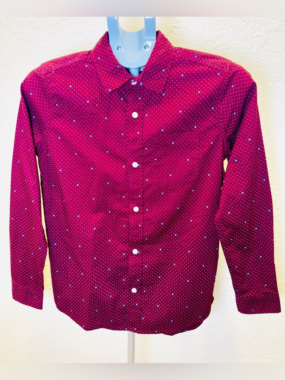 Children’s Place Boys Dot Poplin Button Down Shirt - Burgundy size 14 XL